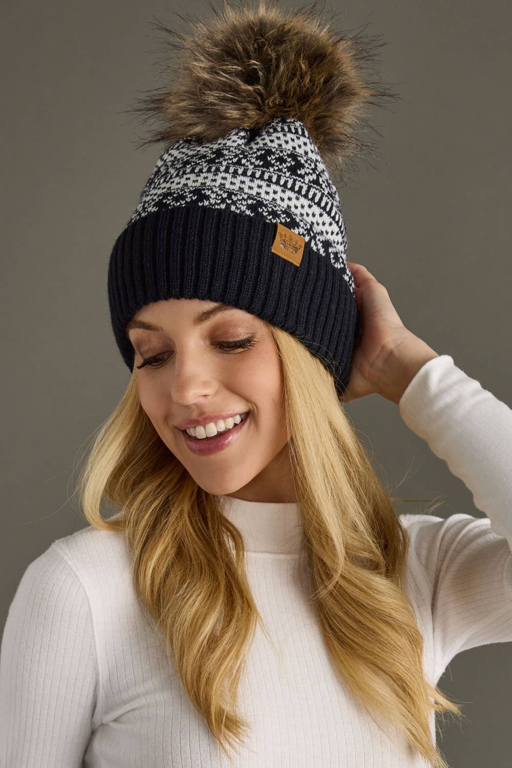 Black & White Winter Pattern Pom Hat-Lemons and Limes Boutique