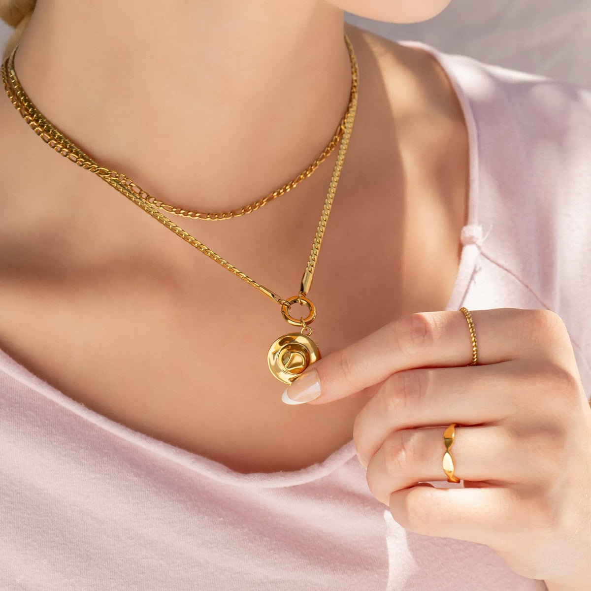 18K Gold PVD Stainless Steel Curb Charm Holder Necklace-Lemons and Limes Boutique