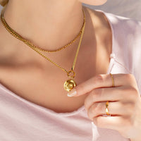 18K Gold PVD Stainless Steel Curb Charm Holder Necklace-Lemons and Limes Boutique