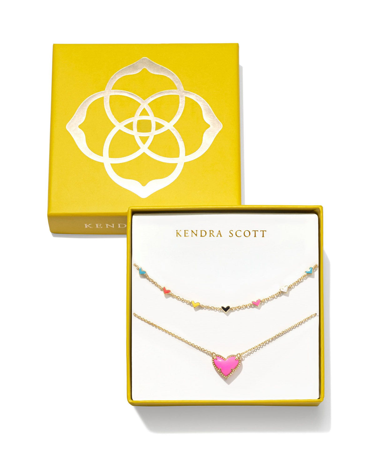 Ari Haven Enamel Heart Necklace Gift Set in Gold Neon Pink Magnesite by Kendra Scott-Lemons and Limes Boutique
