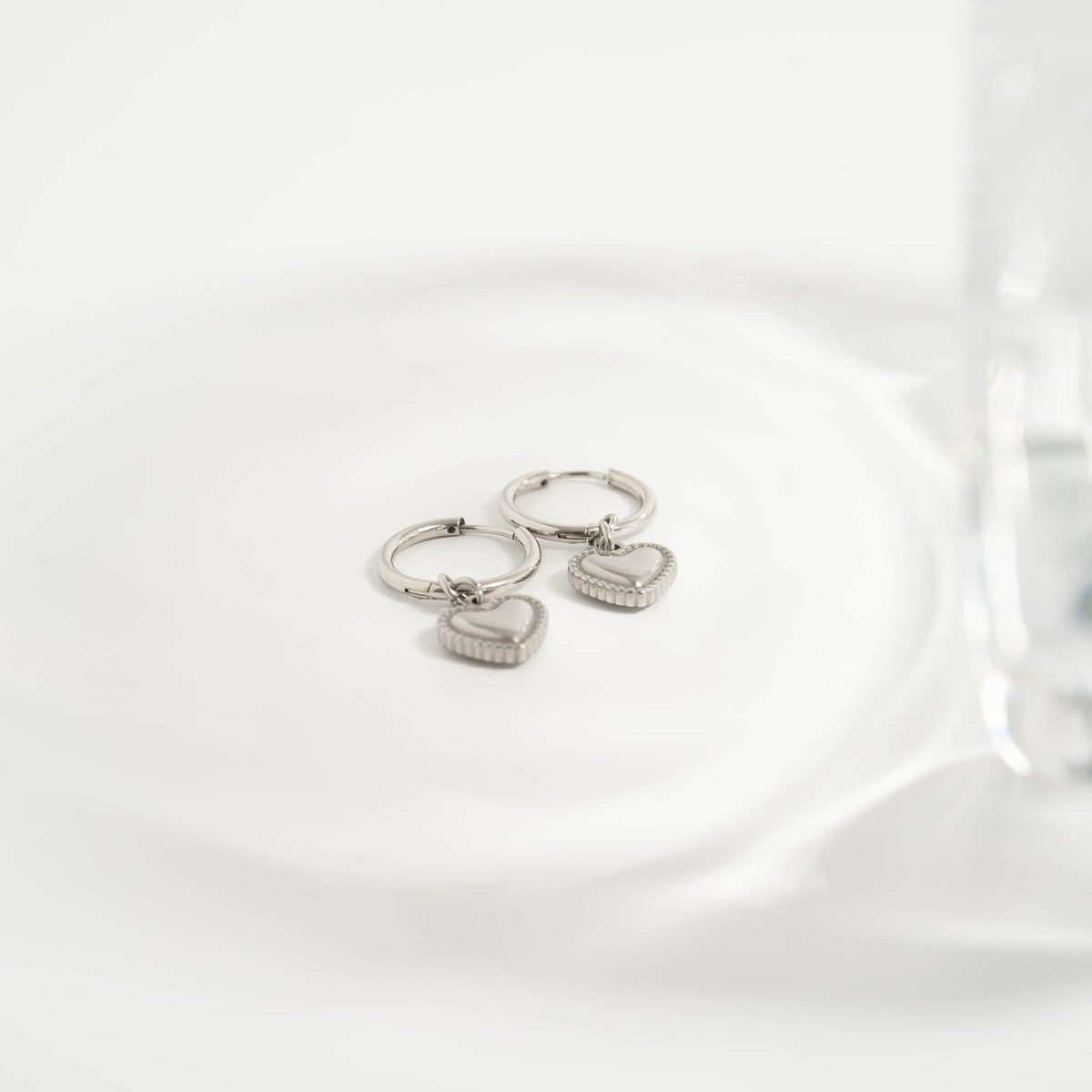 18K Gold PVD Stainless Steel Heart Pendant Hoop Earrings-Lemons and Limes Boutique