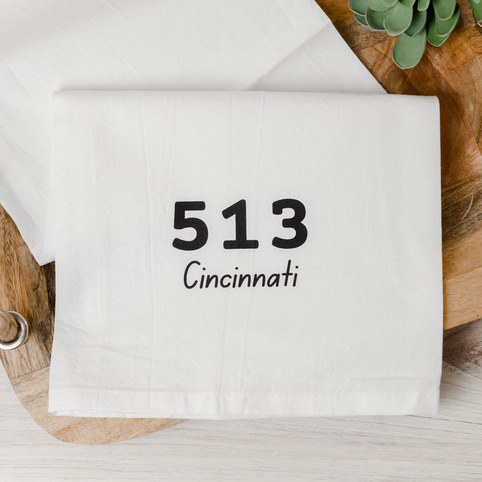 Cincinnati, Ohio Area Code Tea Towel 513--Lemons and Limes Boutique