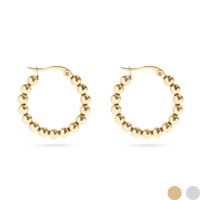 18K Gold PVD Stainless Steel Circle Ball Hoop Earrings-Lemons and Limes Boutique