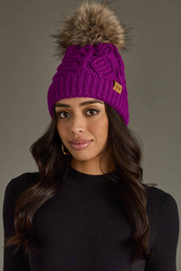 Purple Cable Knit Pom Hat-Lemons and Limes Boutique
