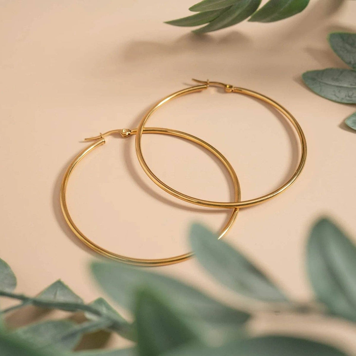 18K Gold PVD Stainless Steel Round Tube Hoop Earrings-Lemons and Limes Boutique