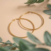 18K Gold PVD Stainless Steel Round Tube Hoop Earrings-Lemons and Limes Boutique