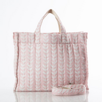 Powder Pink Block Printed Quilted Tote