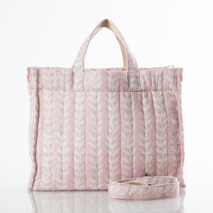 Powder Pink Block Printed Quilted Tote