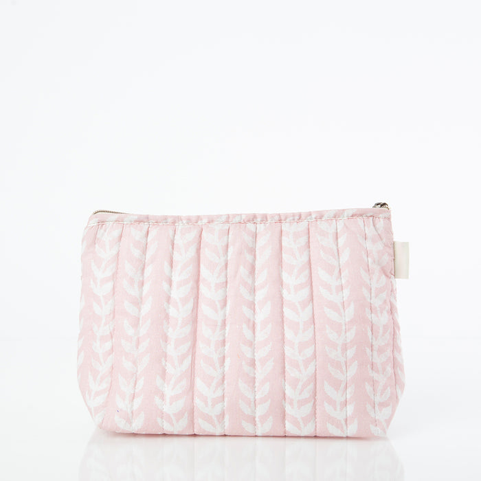 Quilted Zip Pouch in Powder Pink Vine