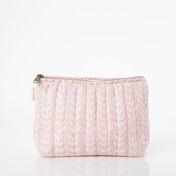Quilted Zip Pouch in Powder Pink Vine