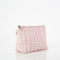Quilted Zip Pouch in Powder Pink Vine