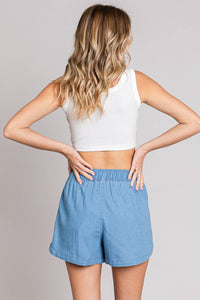 Women's Washed Denim Draw String Waist Shorts in Denim--Lemons and Limes Boutique