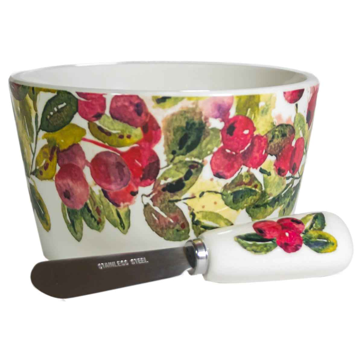 Cranberry Wreath Ceramic Bowl & Spreader Christmas-Lemons and Limes Boutique