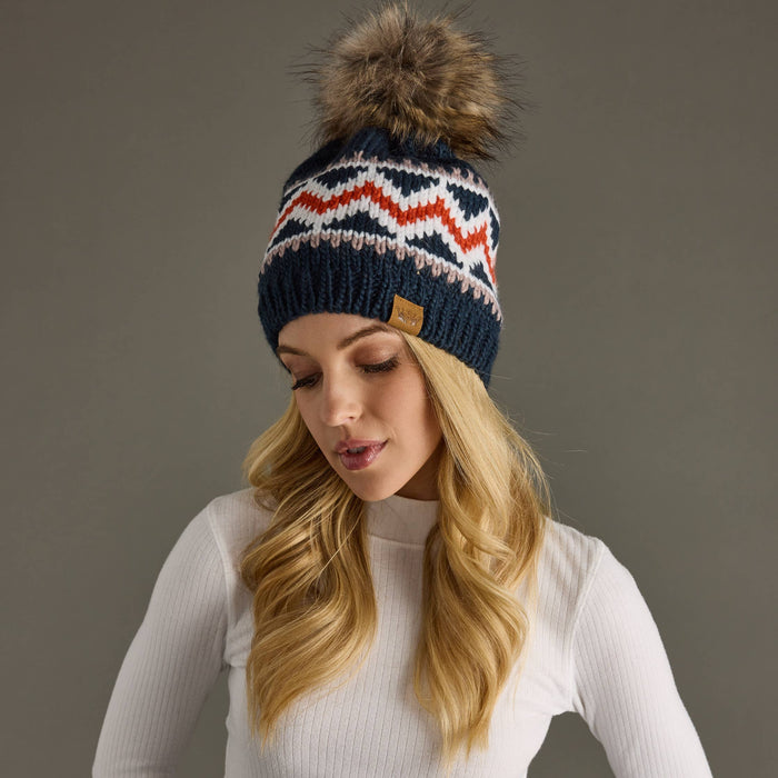 Dk. Navy, Red & White Patterned Pom Hat-Lemons and Limes Boutique