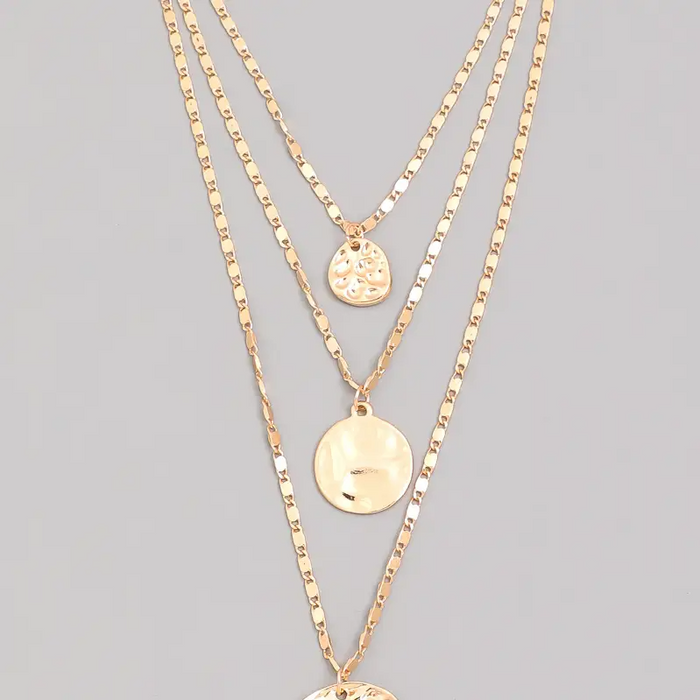 Layered Chain Hammered Coin Pendant Necklace-Lemons and Limes Boutique