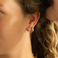 18K Gold PVD Stainless Steel Round Stone Cross Earrings-Lemons and Limes Boutique