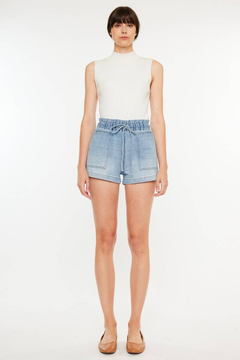 Maisy Paper Bag Shorts with Elastic Waist Band by Kan Can USA-Lemons and Limes Boutique