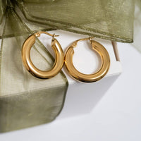 18K Gold PVD Stainless Steel Chunky Hoop Earring: Gold / 25mm