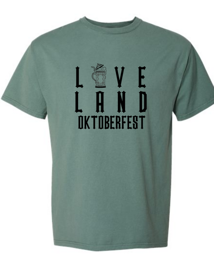 Stein Loveland Oktoberfest on Pigment Dyed TShirt in Cypress Green-Lemons and Limes Boutique