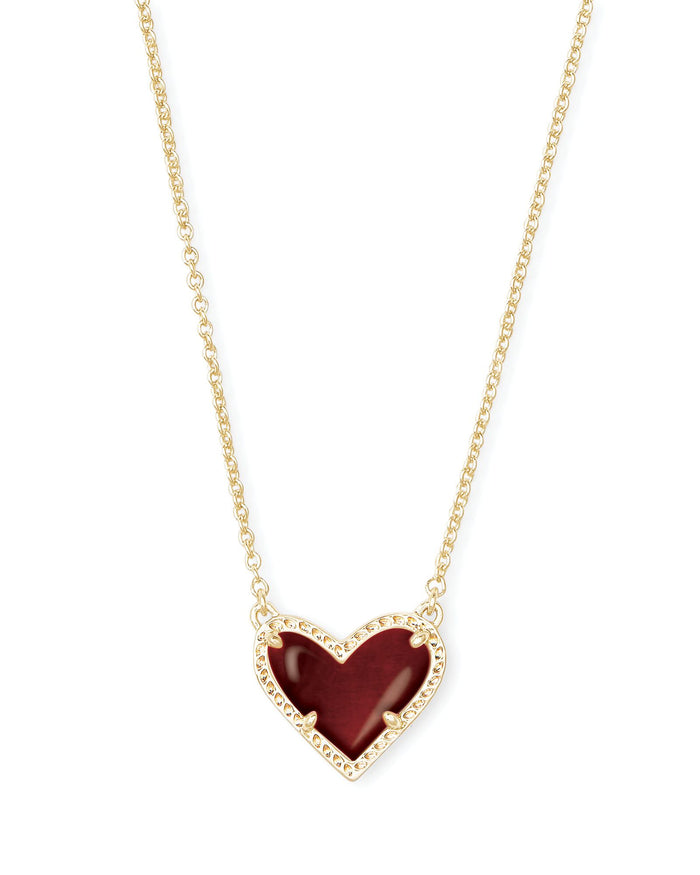 Ari Short Heart Pendant in Gold Maroon Jade by Kendra Scott-NECKLACES-Lemons and Limes Boutique