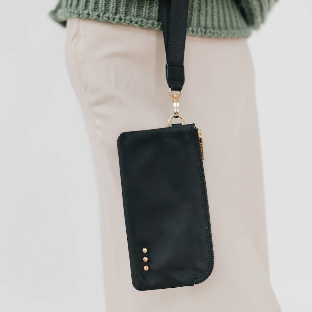 Cove Double Zip Nylon Wristlet Wallet in Assorted Colors-Black-Lemons and Limes Boutique