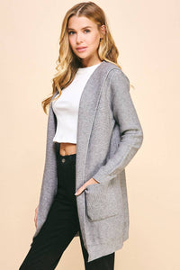 Ribbed Open Knit Cardigan in Charcoal--Lemons and Limes Boutique