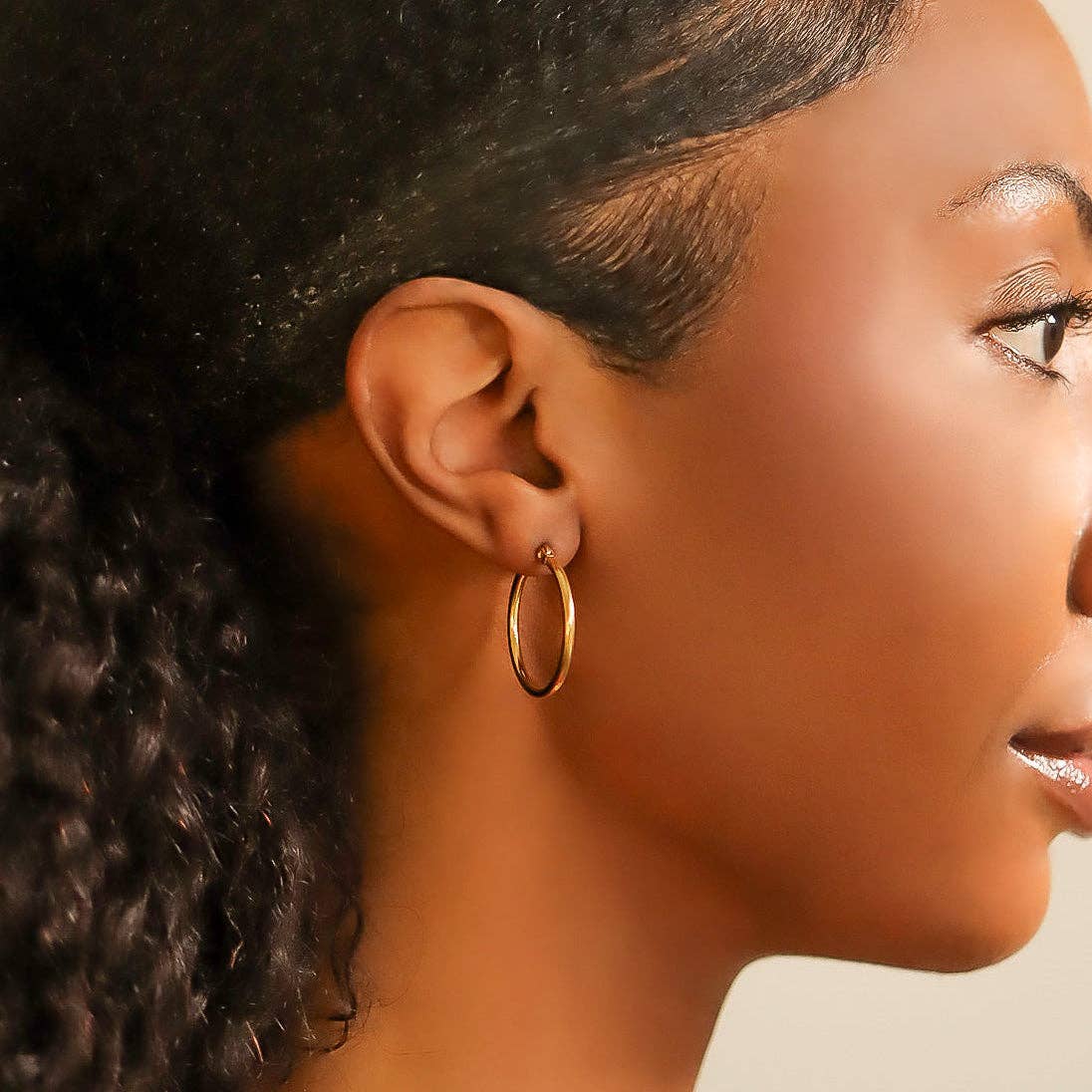 18K Gold PVD Stainless Steel Round Tube Hoop Earrings-Lemons and Limes Boutique