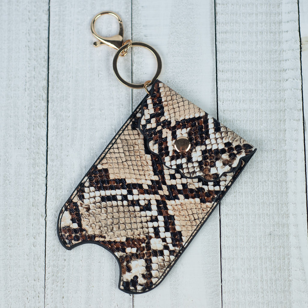 Sonia Hand Cleanser Keychain Pouch-Keychain-Mocha Snakeskin-Lemons and Limes Boutique