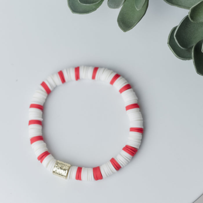 Kendra Spirit Silicone Disc Stretch Bracelets in Red/White--Lemons and Limes Boutique