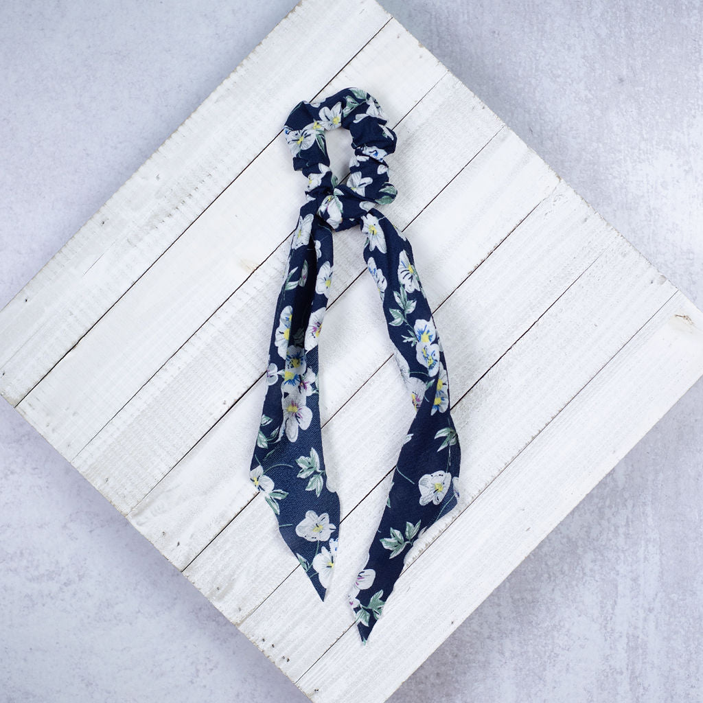 Floral Chiffon Hair Scarf-Hair Accessories-Navy Blue-Lemons and Limes Boutique