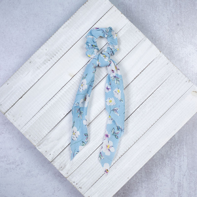 Floral Chiffon Hair Scarf-Hair Accessories-Light Blue-Lemons and Limes Boutique