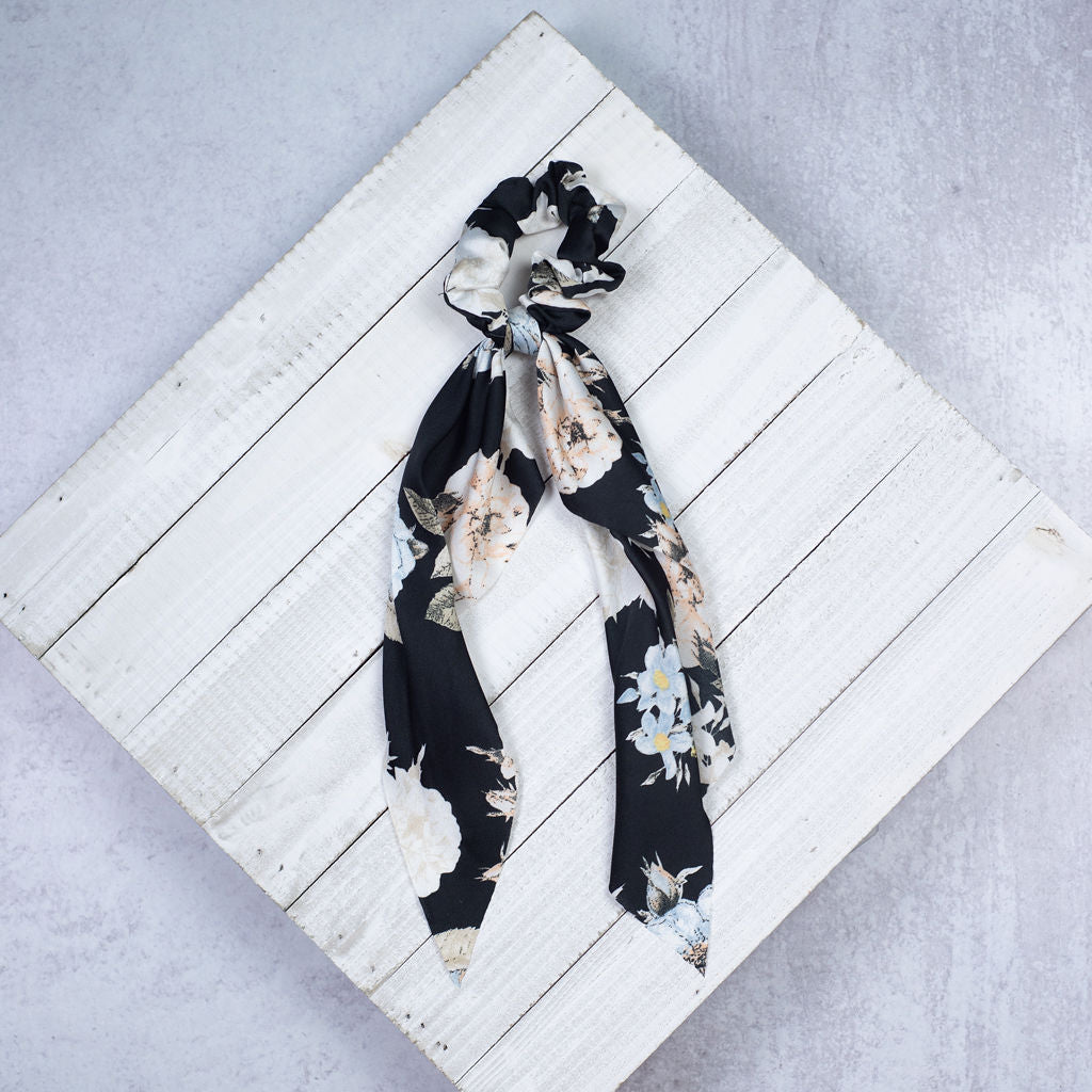 Boho Floral Hair Scarf-Hair Accessories-Black-Lemons and Limes Boutique