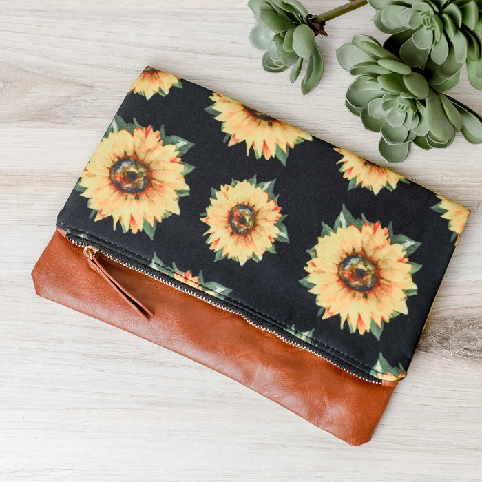 Sunflower Fold Over Clutch--Lemons and Limes Boutique