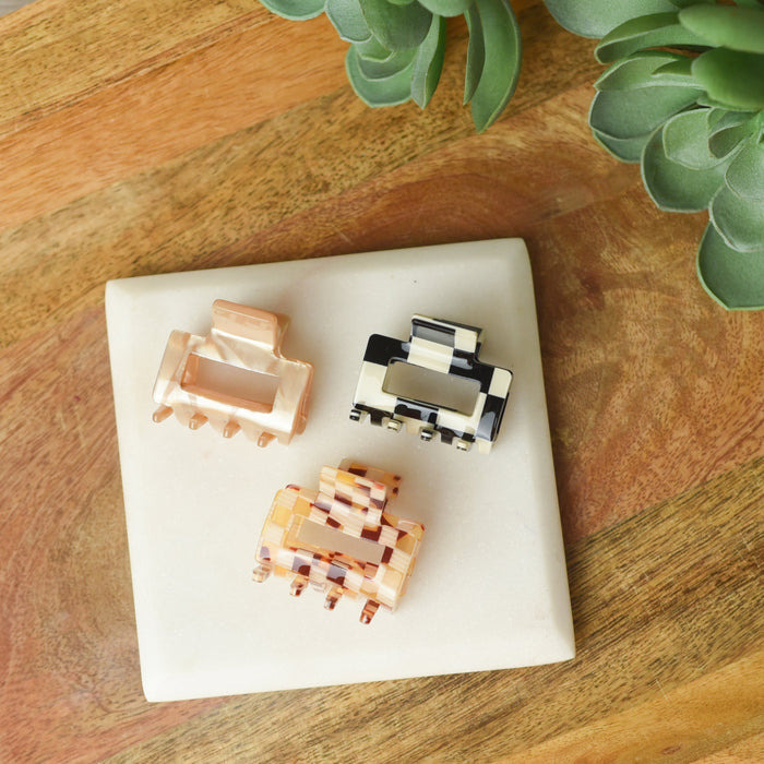 Small Geo Hair Clips- Checkered Spice-Lemons and Limes Boutique