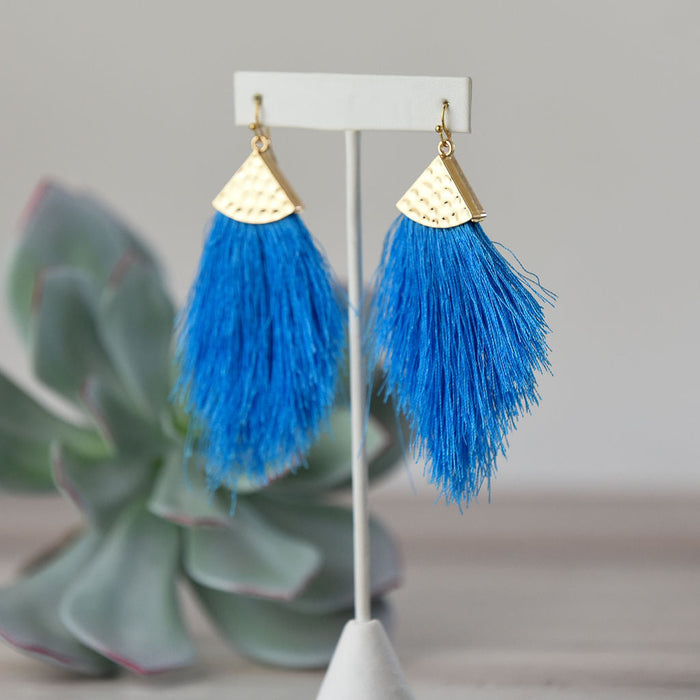 Shari Silky Tassel Earrings-Earrings-Blue-Lemons and Limes Boutique
