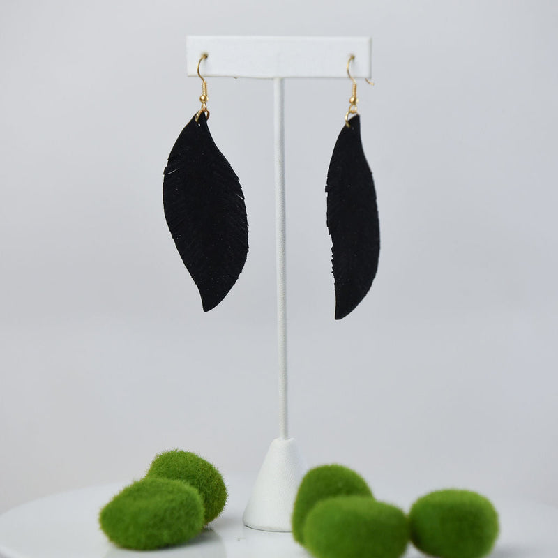 Sylvia Suede Feather Dangle Earrings-Black-Lemons and Limes Boutique