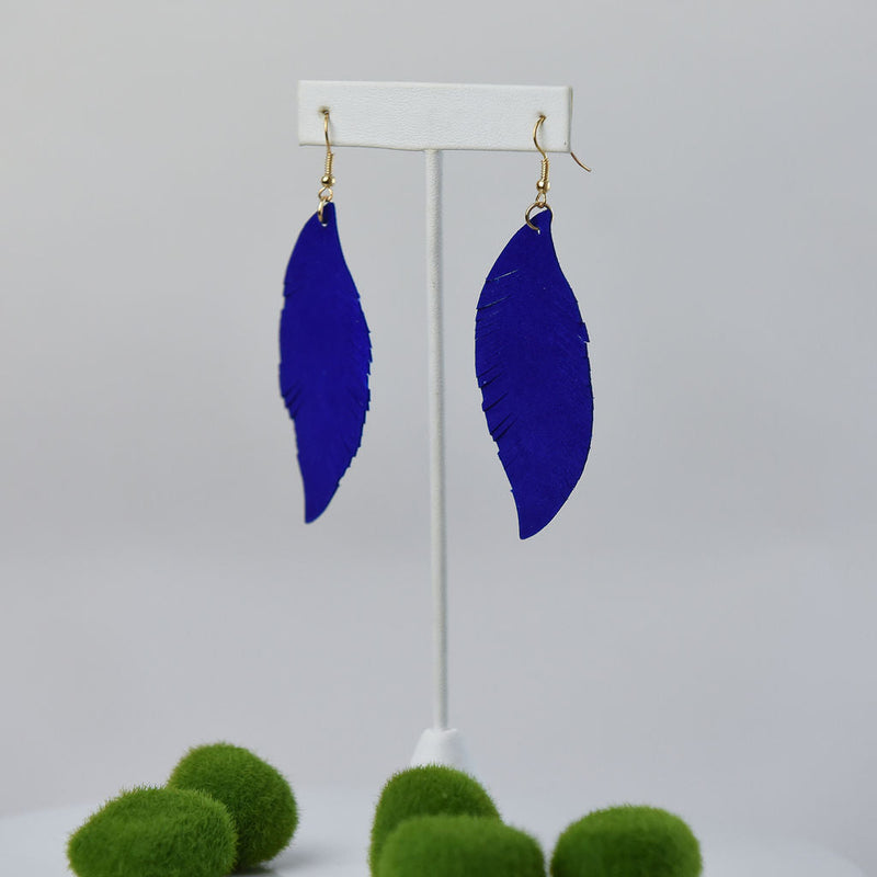 Sylvia Suede Feather Dangle Earrings-Cobalt-Lemons and Limes Boutique
