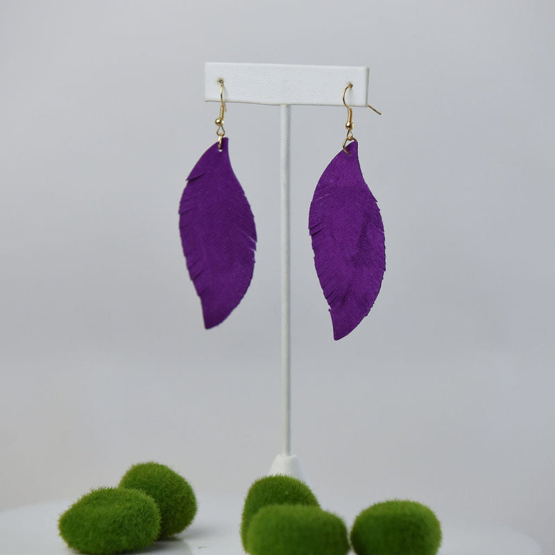 Sylvia Suede Feather Dangle Earrings-Purple-Lemons and Limes Boutique