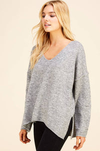 Soft V Neck Knit Sweater in Charcoal-Lemons and Limes Boutique