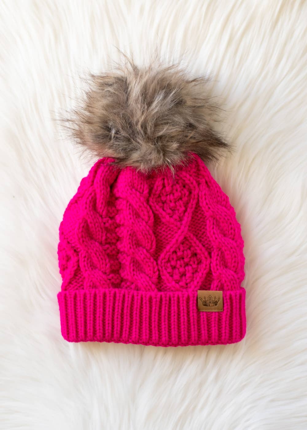 Bright Pink Cable Knit Pom Hat-Lemons and Limes Boutique