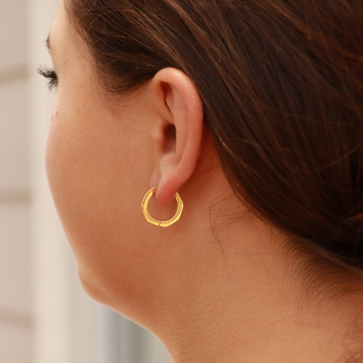 18K Gold PVD Stainless Steel Geometric Huggie Hoop Earrings / ERJ0008: Stainless