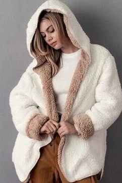 Hooded Sherpa Jacket in Ivory--Lemons and Limes Boutique