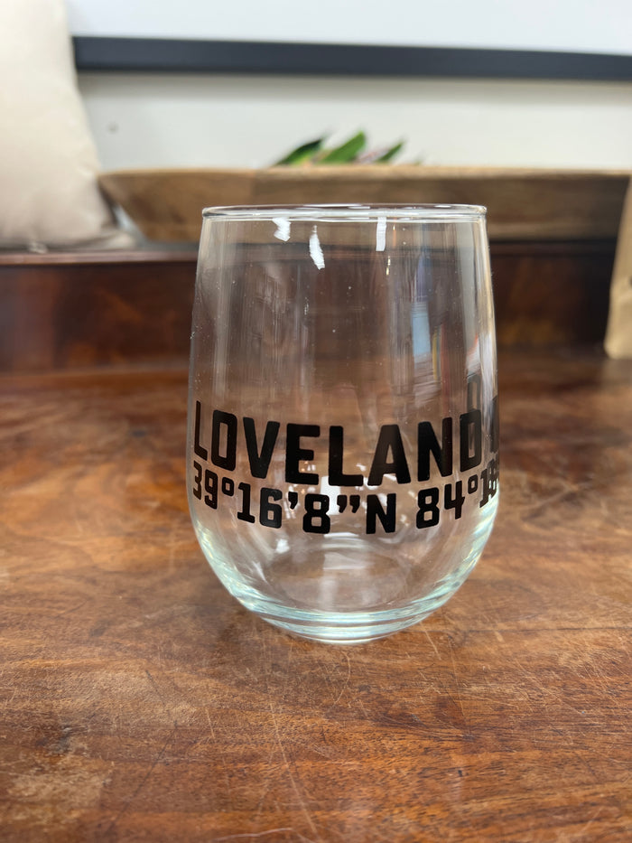 Loveland Ohio Latitude and Longitude Stemless Wine Glasses--Lemons and Limes Boutique