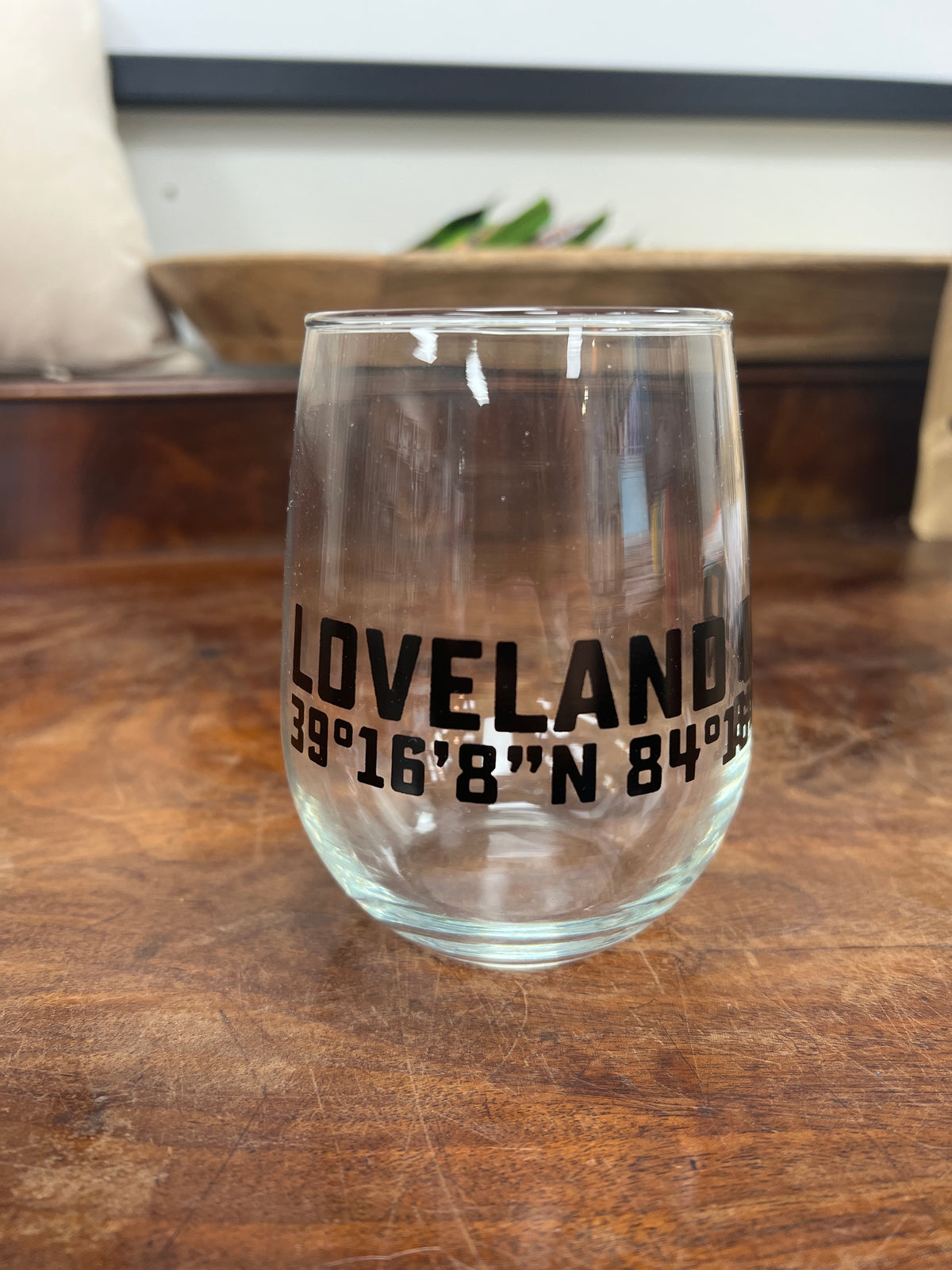 Loveland Ohio Latitude and Longitude Stemless Wine Glasses-Lemons and Limes Boutique
