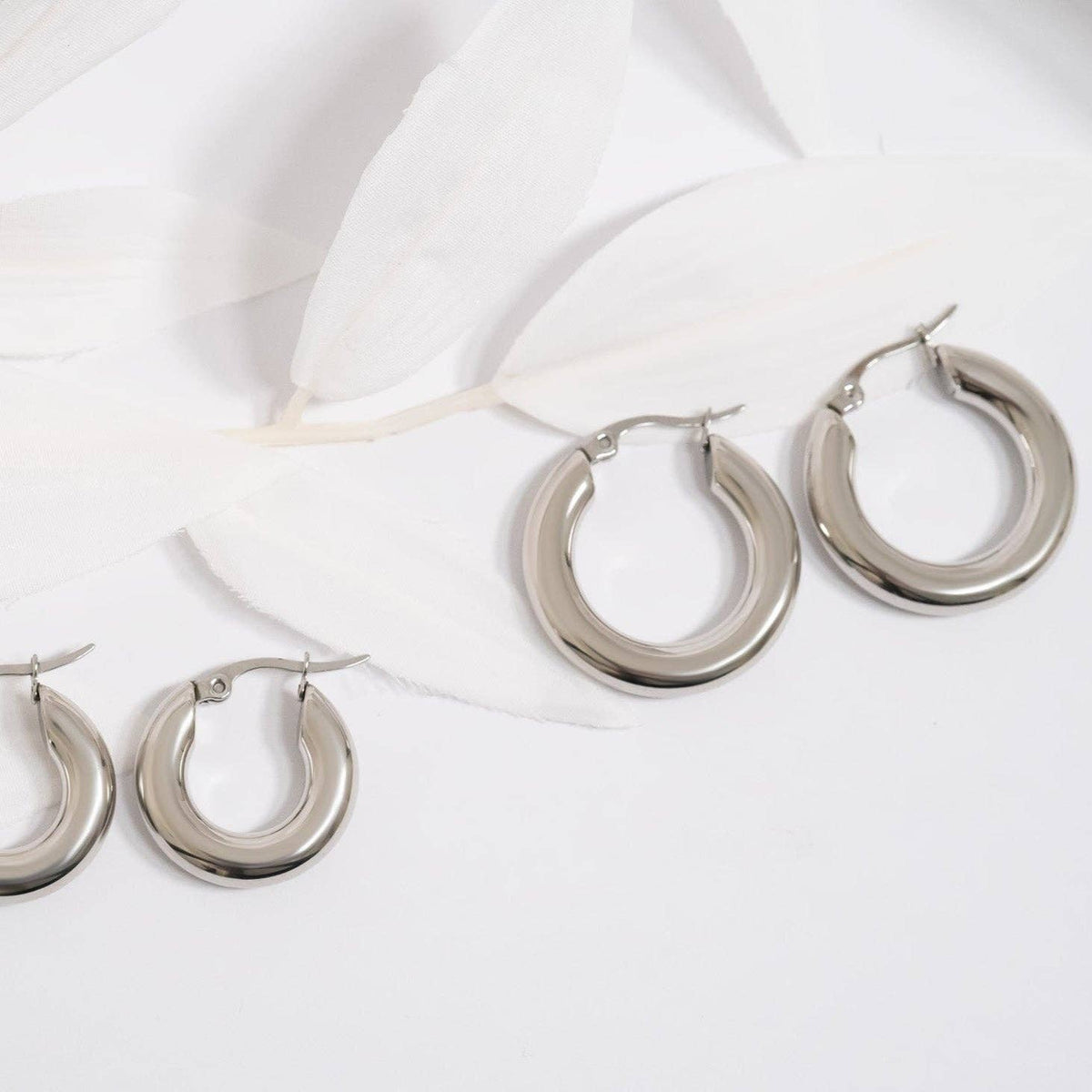 18K Gold PVD Stainless Steel Chunky Hoop Earring: Stainless / 25mm