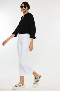 Bristol High Rise Kick Flare Jeans in White by Kan Can USA--Lemons and Limes Boutique