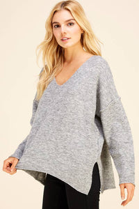Soft V Neck Knit Sweater in Charcoal-Lemons and Limes Boutique