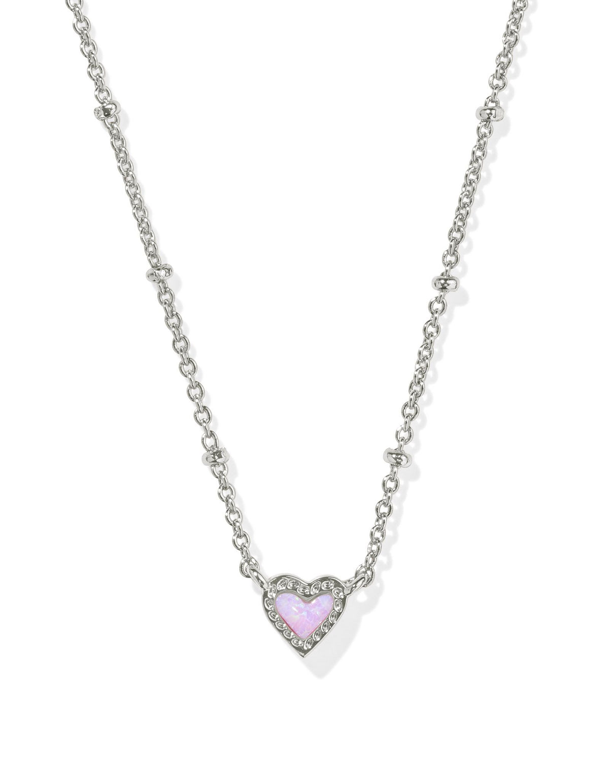 Mini Ari Heart Satellite Necklace in Silver Bubblegum Pink Kyocera Opal by Kendra Scott-Lemons and Limes Boutique