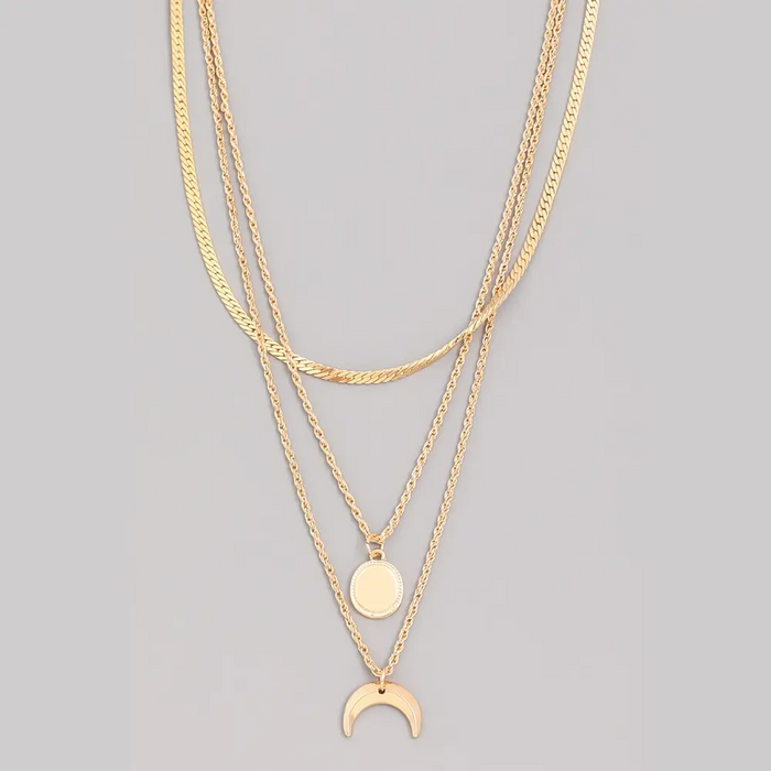 Layered Sun Moon Pendant Necklace-Lemons and Limes Boutique