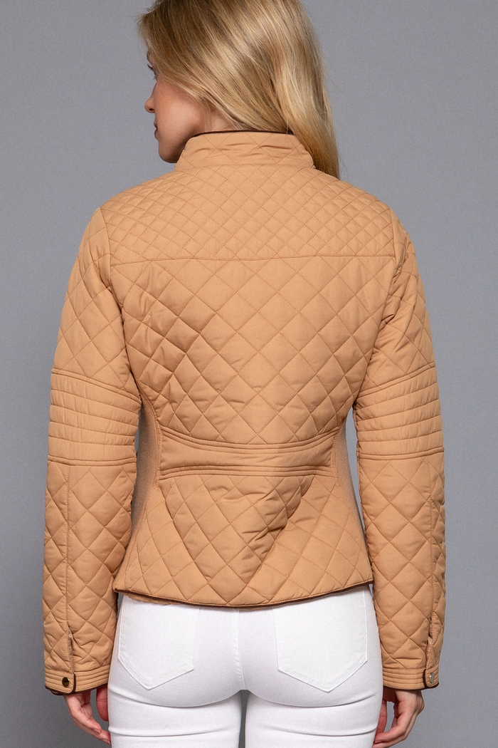 Suede Piping Detail Rib Quilted Padding Jacket in Caramel-Lemons and Limes Boutique